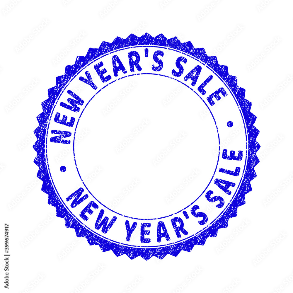Grunge NEW YEAR'S SALE round rosette stamp. Empty space inside circle. Vector blue rubber watermark of NEW YEAR'S SALE caption inside round rosette. Stamp seal with grunge texture.