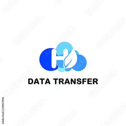 Initial letter H with leaf cloud icon for smart technology database storage logo concept