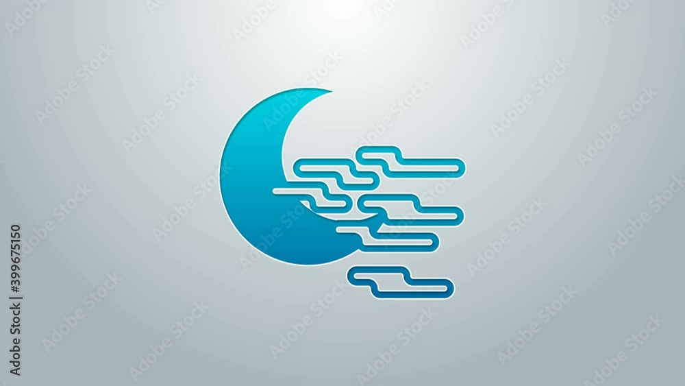 Blue line Fog and moon icon isolated on grey background. 4K Video motion graphic animation Blue line Fog and moon icon isolated on grey background. 4K Video motion graphic animation