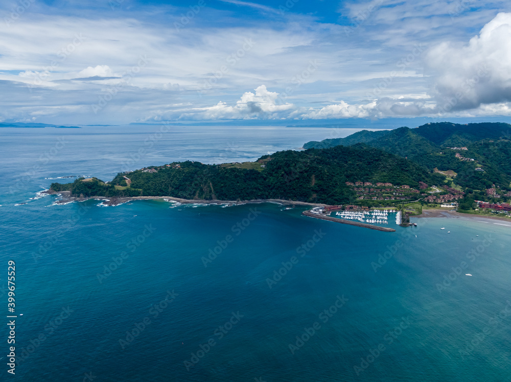 Beautiful aerial view of Hermosa Beach and Los Sueños Marina in the Beach of Costa Rica