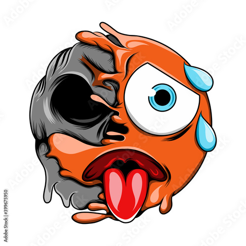 The emoticon tired expression with the sweat changes to the black skull