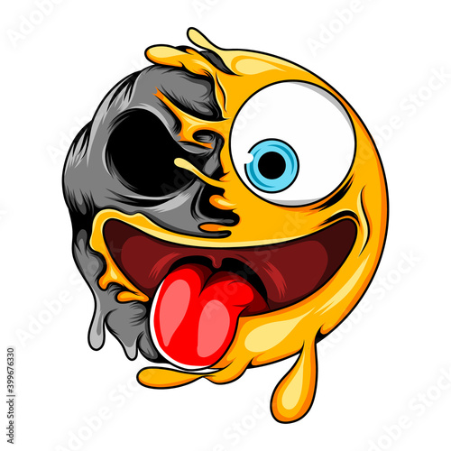 Crazy expression with tongue sticking out the front to the death skull emoticon