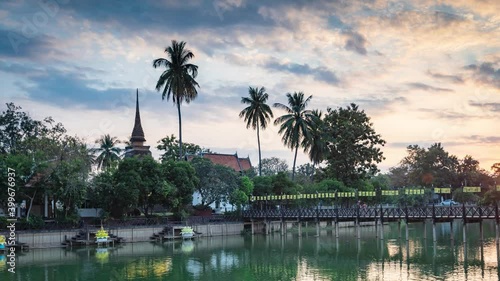Time lapse video of  Wat Tra Phang Thong Temple at the Sukhothai Historical Park, Sukhothai Province - Thailand. This is public property, no restrict in copy or use.