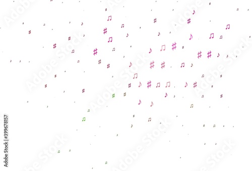 Light Pink  Green vector backdrop with music notes.