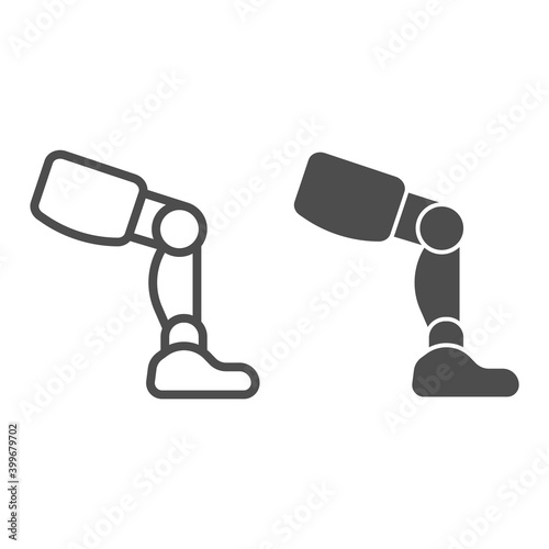 Prosthetic leg line and solid icon, limb prosthetics concept, prosthesis leg sign on white background, prosthesis leg icon in outline style for mobile concept and web design. Vector graphics.