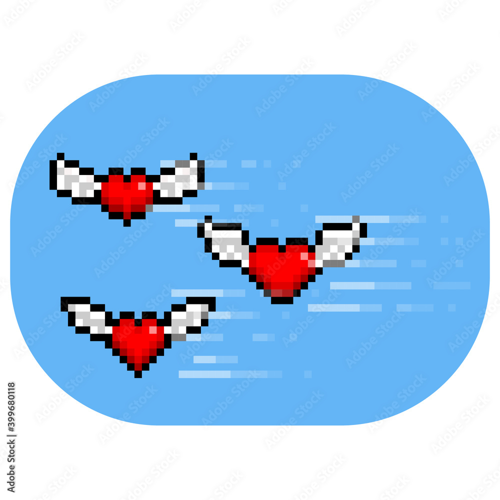 Pixel art flying red heart with wind effect. Pixel art flying red heart with wind effect.