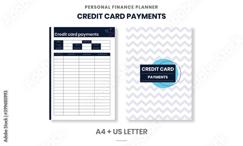 Minimalist Personal Finance planner Credit Card Payment pages template vector paper A4 and US Letter Ai, EPS 10 File
