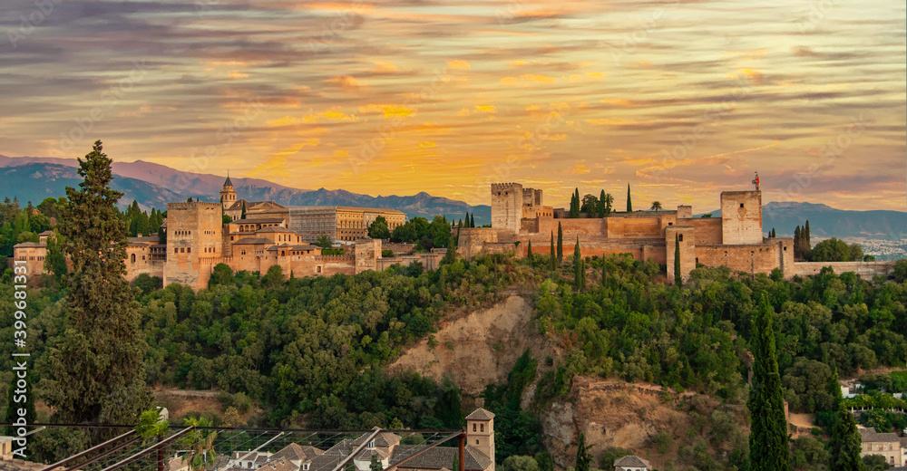 The Alhambra palace and fortress located in Granada, Andalusia, Spain