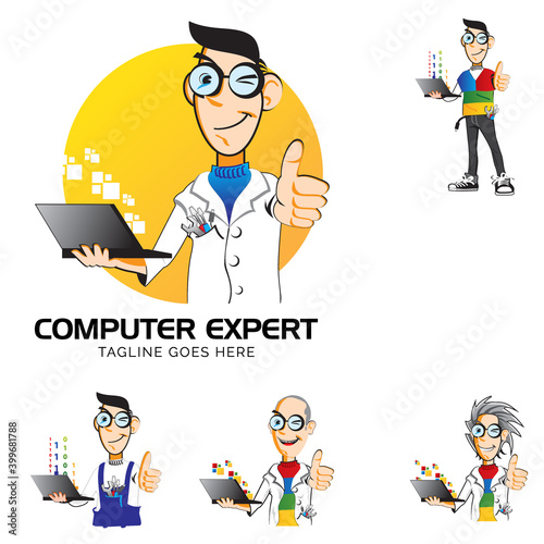 Computer Expert mascot symbol vector