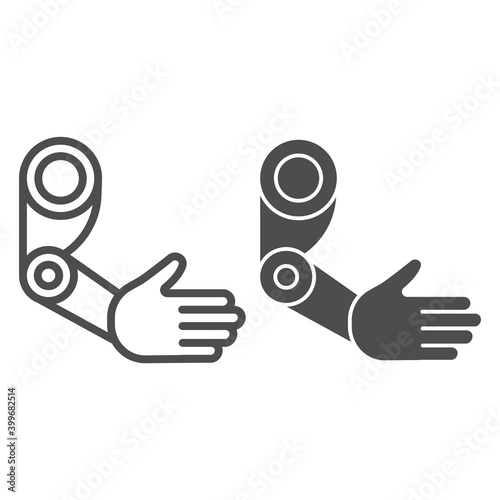 Prosthetic arm line and solid icon, limb prosthetics concept, prosthetic arm sign on white background, hand prosthesis icon in outline style for mobile concept and web design. Vector graphics.