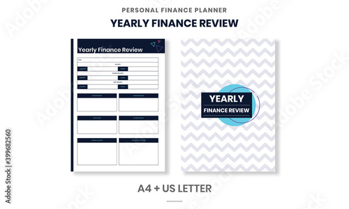 Minimalist Personal Finance planner Yearly Finance Review pages template vector paper A4 and US Letter Ai, EPS 10 File
