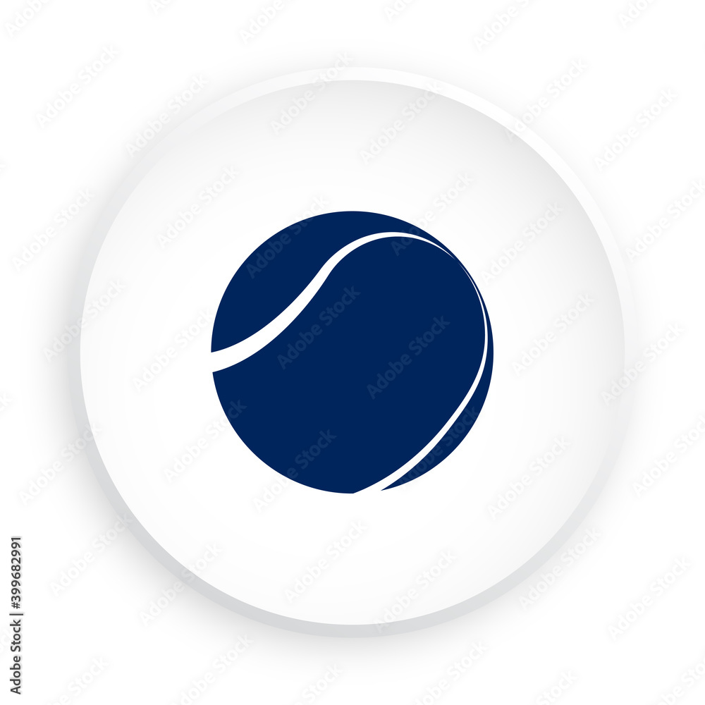 tennis ball icon in neomorphism style for mobile app. Sport equipment. Button for mobile application or web. Vector on white background