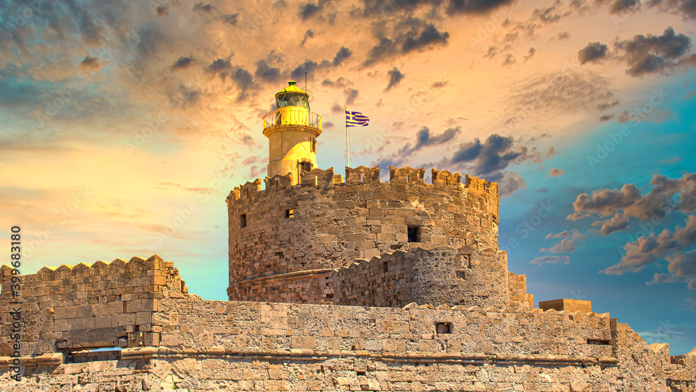 The famous lighthouse on Rhodes, Greece