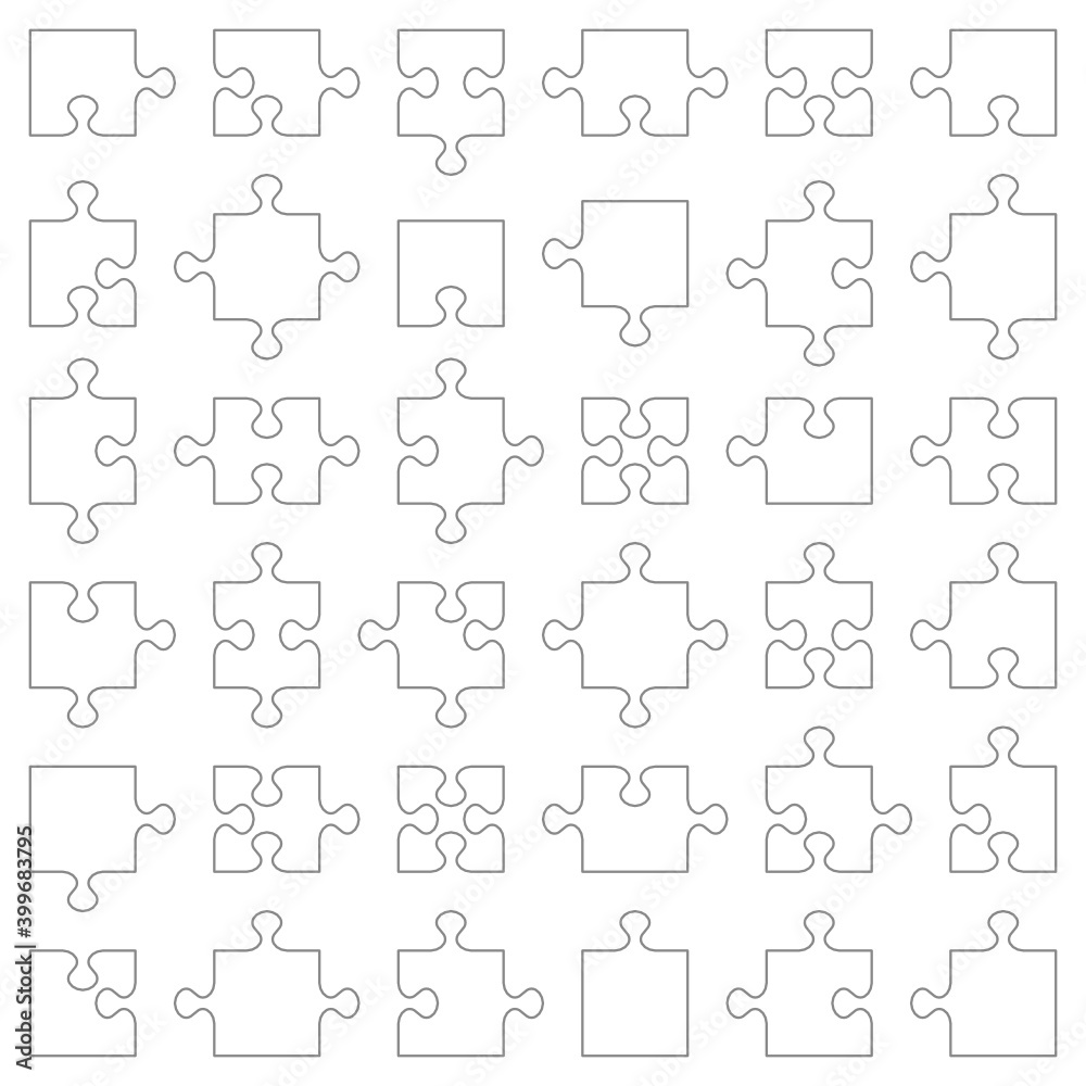 Jigsaw puzzle pieces collection of various shapes fitting each other. Classic style, accurate, transparent (for vectors). 
