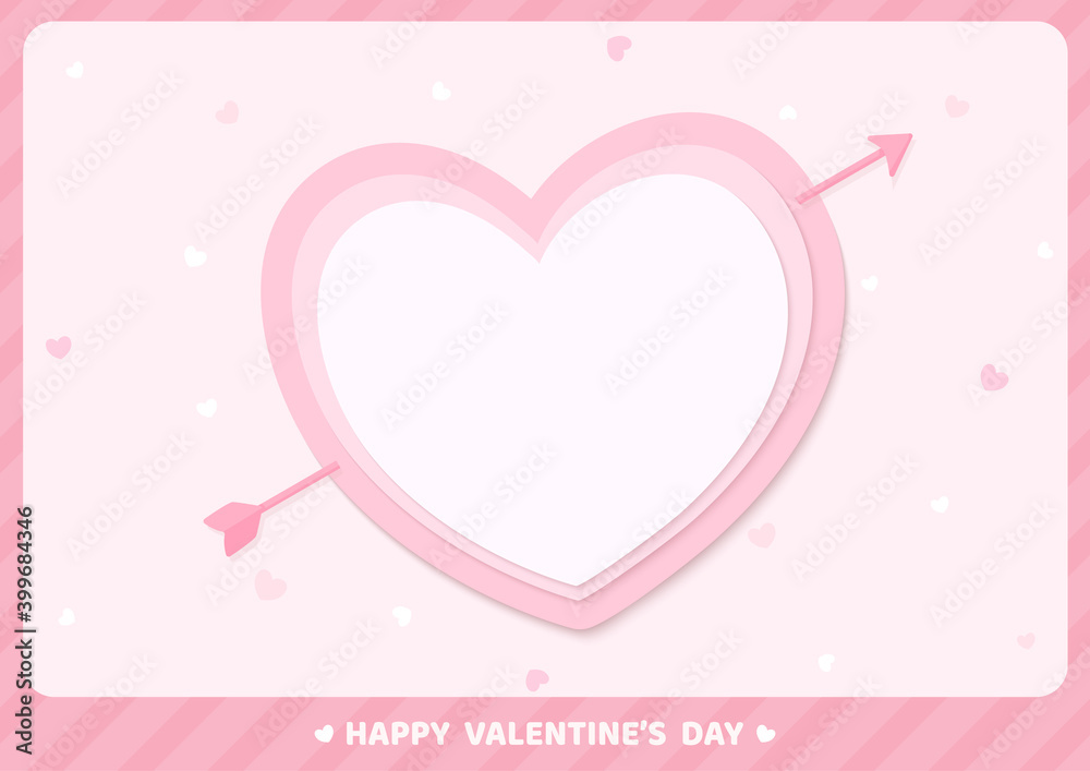 Valentine's card pink heart with arrow and frame