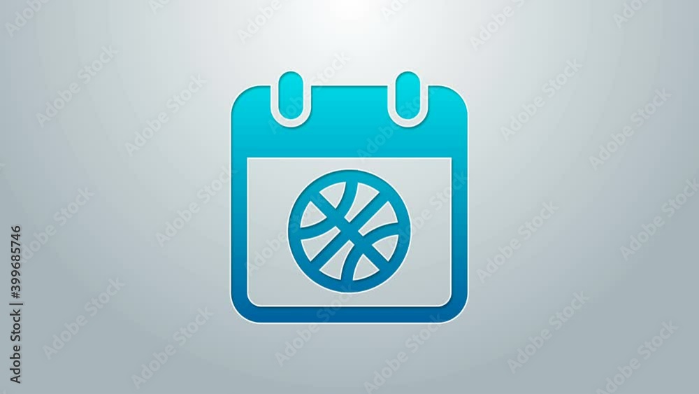 Blue line Basketball on sport calendar icon isolated on grey background. 4K Video motion graphic animation Blue line Basketball on sport calendar icon isolated on grey background. 4K Video motion graphic animation
