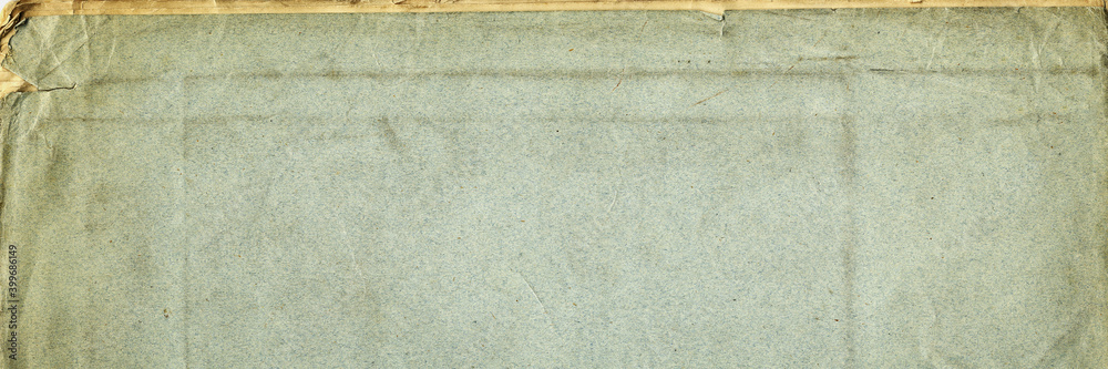 Fototapeta premium Paper texture. Old book cover. Rough faded surface. Blank retro page. Empty place for text. Panoramic background for vintage style design.