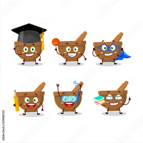 School student of mortar and pestle cartoon character with various expressions photo