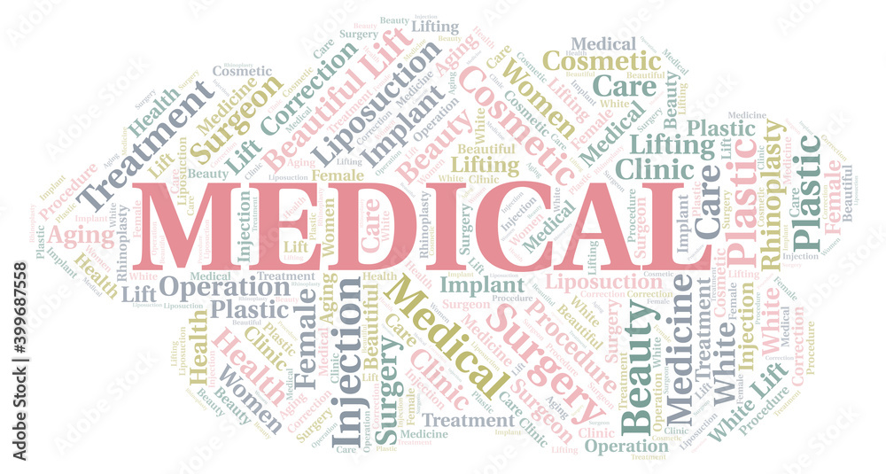 Medical typography word cloud create with the text only.