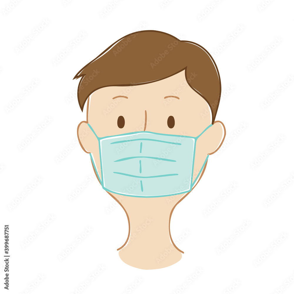 Illustration of a man wearing a medical mask (Illness Prevention, Hygiene) Illustration of a man wearing a medical mask (Illness Prevention, Hygiene)