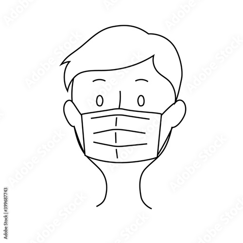 Illustration of a man wearing a medical mask (Illness Prevention, Hygiene)