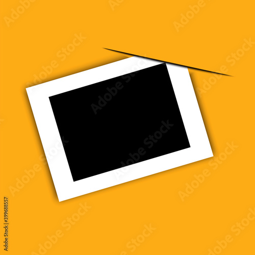 Photo in vintage style on orange background. Photo frame. Blank template. 3d photo for paper design. Stock image. EPS10.