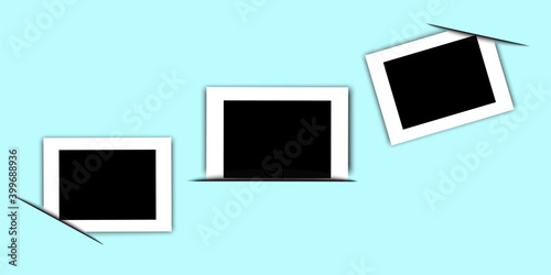 Abstract image with photo frames on blue background. Scrapbook design. Photo frame tucked corners. Stock image. EPS10.