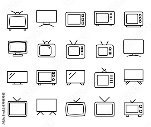 Simple set of TV icons in trendy line style.