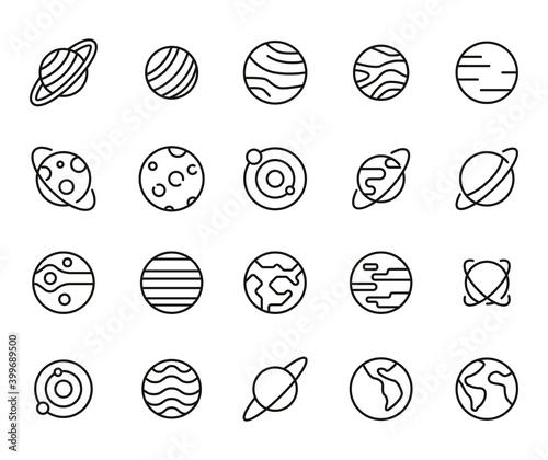 Simple set of planet icons in trendy line style.
