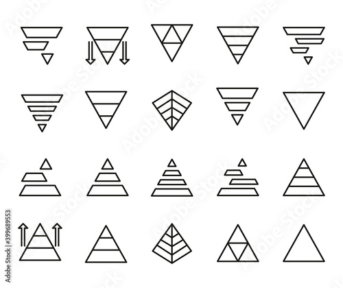 Vector line icons collection of pyramid chart.