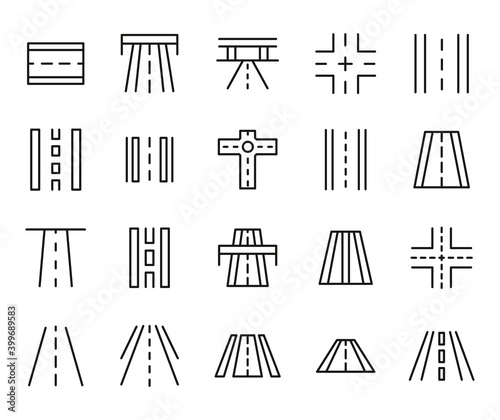 Stroke line icons set of road.