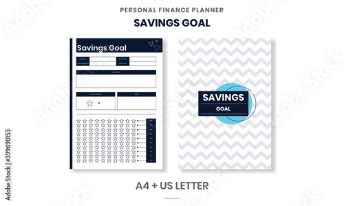 Minimalist Personal Finance planner Savings goal pages template vector paper A4 and US Letter Ai, EPS 10 File
