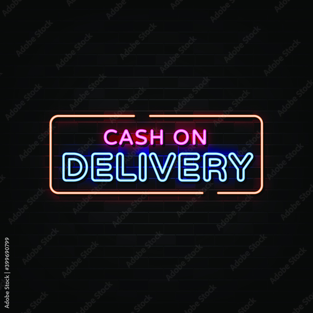 Cash On Delivery Neon Signs Vector. Sticker Neon Style