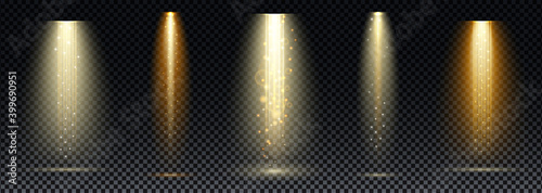 Gold spotlight. Bright lighting with spotlights of the stage on transparent background.