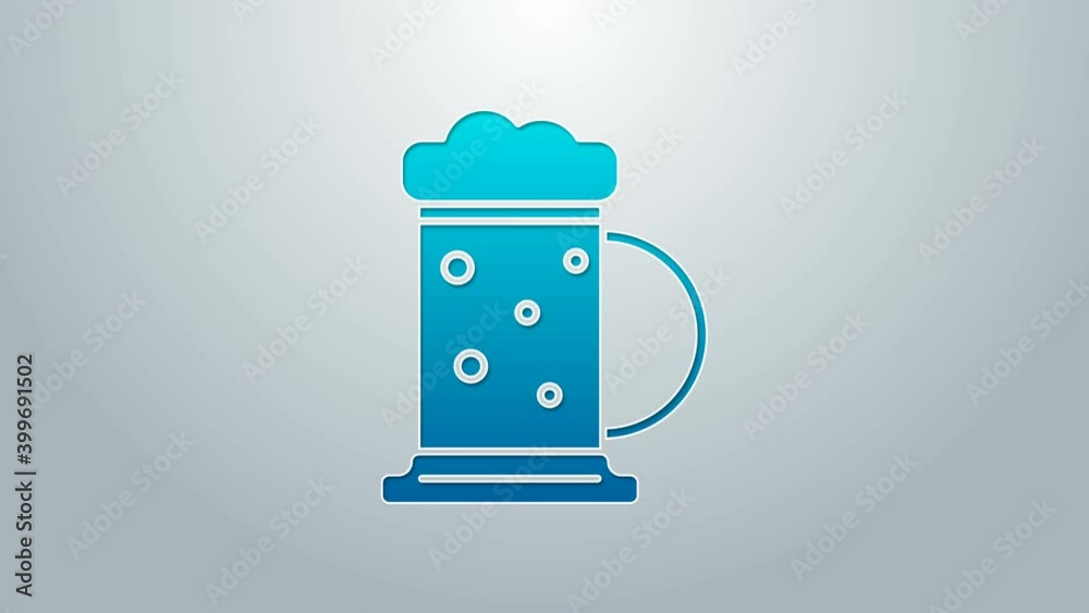 Blue line Wooden beer mug icon isolated on grey background. 4K Video motion graphic animation Blue line Wooden beer mug icon isolated on grey background. 4K Video motion graphic animation