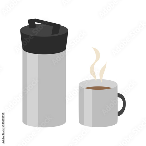 タンブラーとコーヒーカップに入ったコーヒーのイラスト。