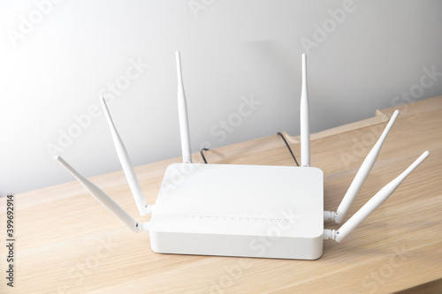 WiFi wireless router. Wireless device for broadband Wi-Fi 6 network in office or home. photo