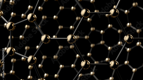 Scientific background with buckyball gold fullerene molecules photo