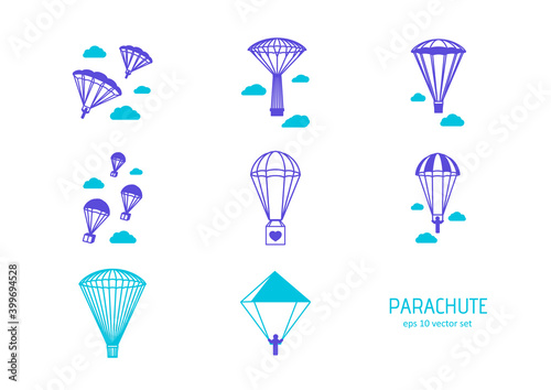 Parachute - vector icons set.
