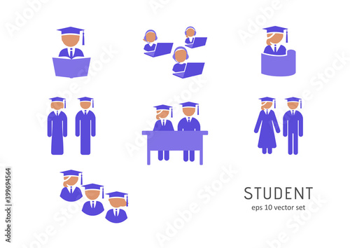 Student - vector icons set on white background.