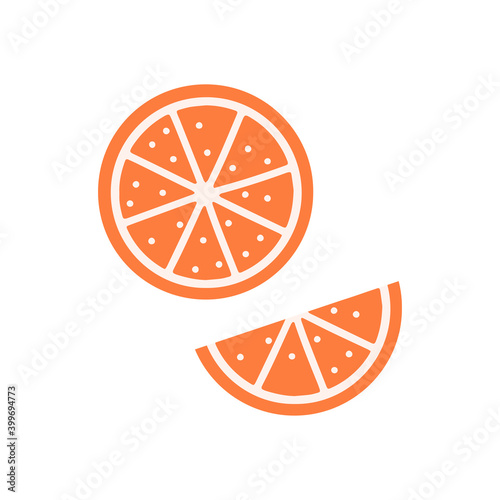Hand drawn fruit orange slices isolated on a white background. Illustration in a simple flat style. It can be used for decoration of textile, paper and other surfaces.