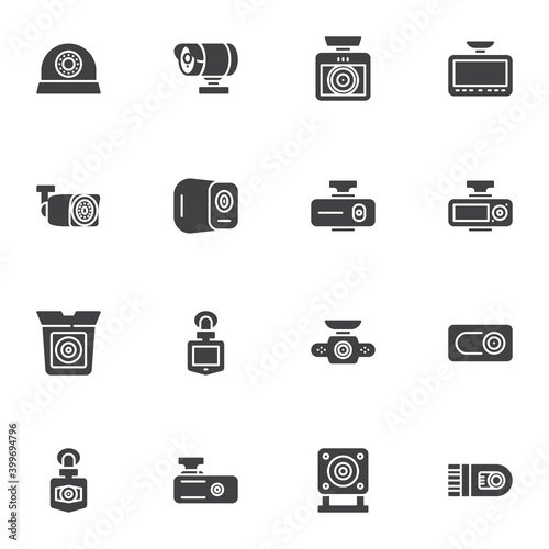DVR camera vector icons set, modern solid symbol collection, filled style pictogram pack. Signs, logo illustration. Set includes icons as car security camera, dvr system