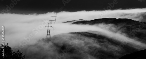 Powerlines on Mutnovskiy volcano for Mutnovskaya geothermal station