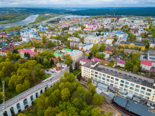 Aerial panoramic view of old city center of Bolkhov, Russia