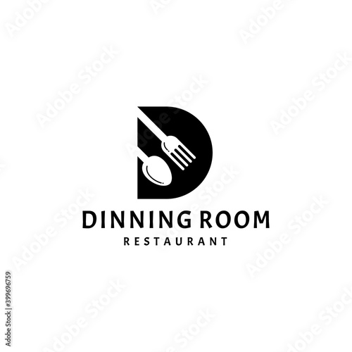 Typographic Logo Letter D Monogram with Fork and Spoon, Luxury Style Lettering Icon Isolated on White Background