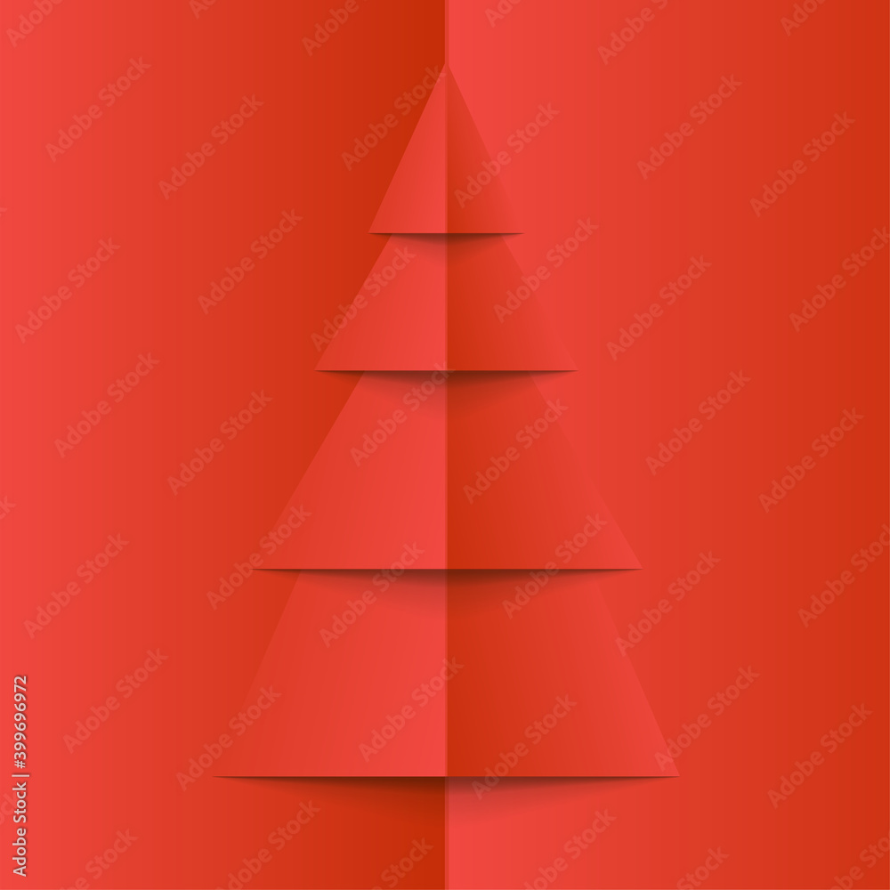 Christmas or New Year paper cut post card, minimalism design, on a red background, open flat Christmas or New Year paper cut post card, minimalism design, on a red background, open flat