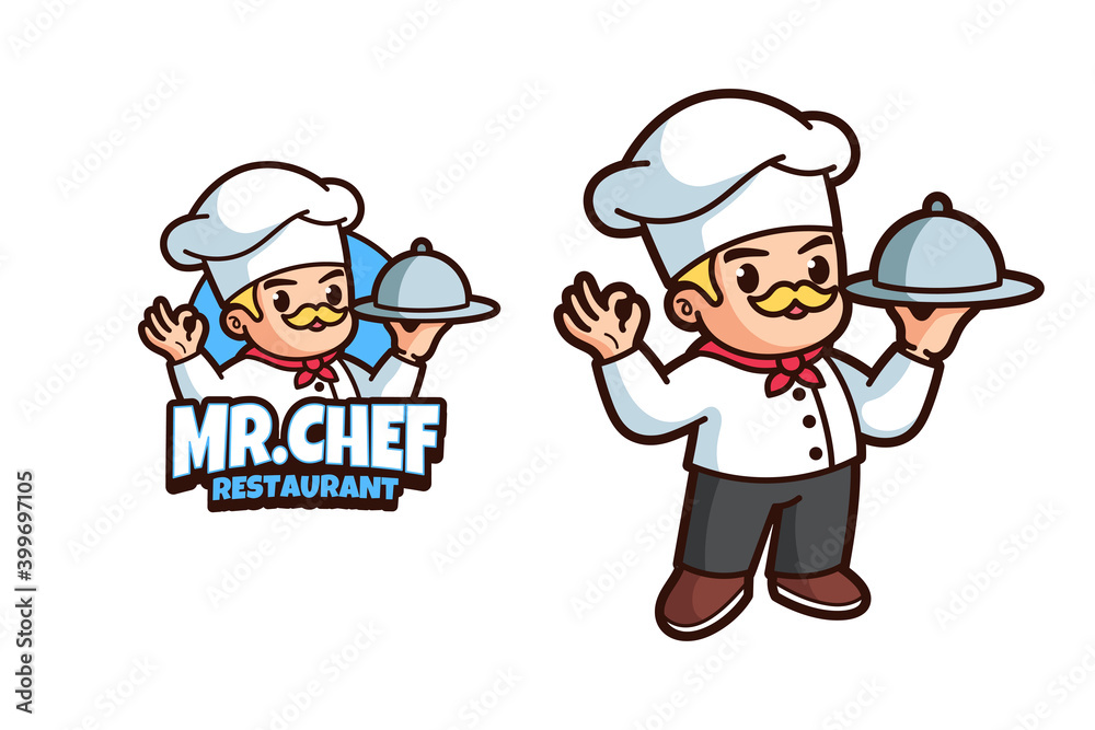 Chef mascot cartoon logo design template Chef mascot cartoon logo design template