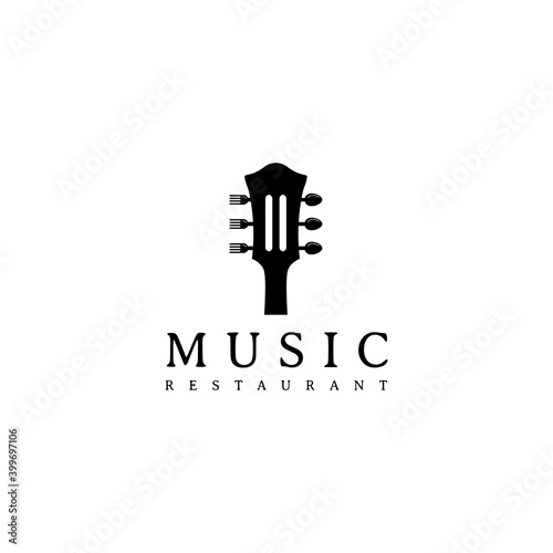 Fork and Spoon Guitar Live Music Concert for Bar Cafe Restaurant Pub Nightclub Logo Design