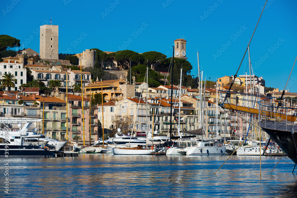 Picture of port of Cannes old city at the French Riviera, France.