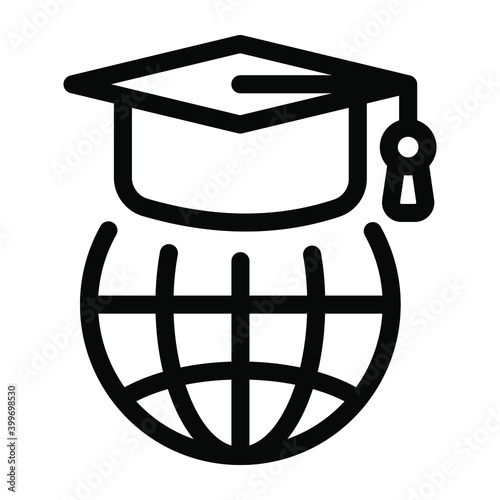 
Global education in glyph icon with mortarboard 
